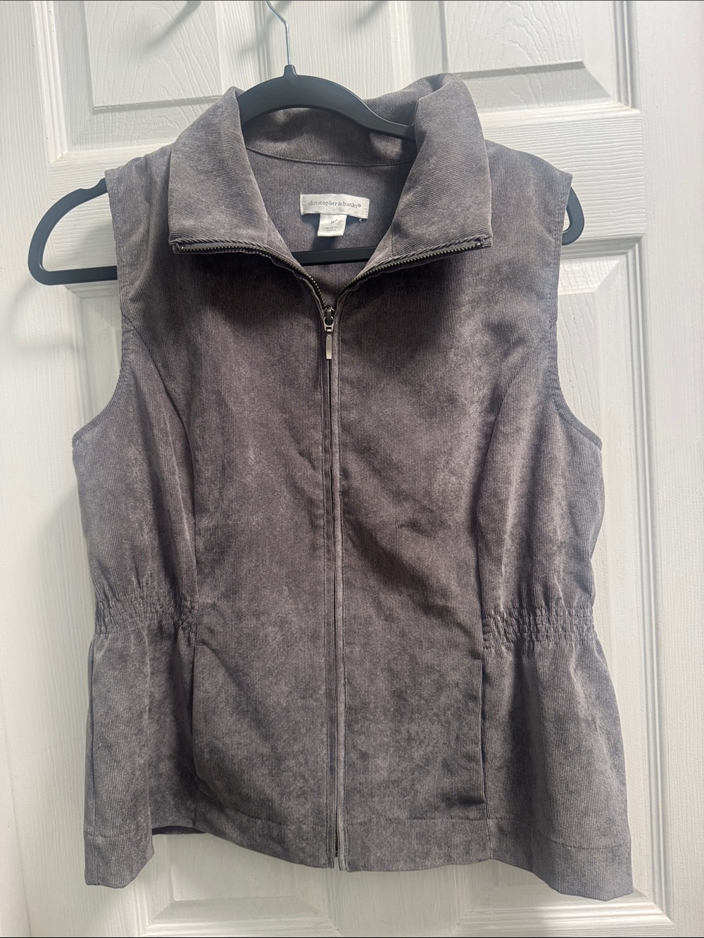 Christopher & Banks Gray Suede-Look Zip Front Sleeveless Vest
